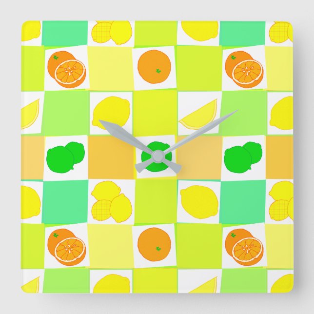 Horloge Carrée Chaudière de cuisine Motif citron et oranges (Recto)