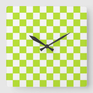 Horloge Carrée Checkered Lime Green and White