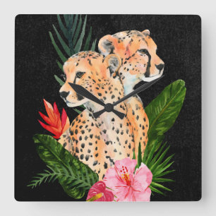 Horloge Carrée Cheetah Bouquet