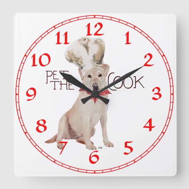 Horloge Carrée Chef jaune de labrador retriever (Recto)