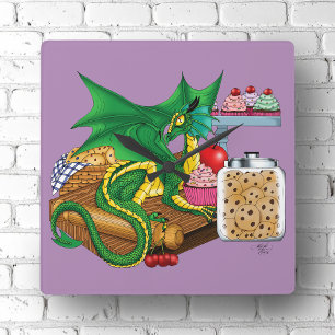 Horloge Carrée Chef pâtissier Dragon Vert