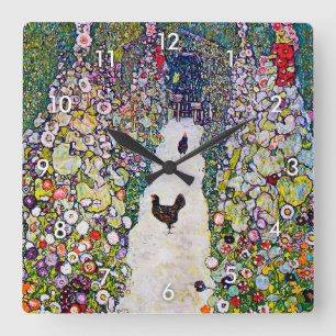 Horloge Carrée Chemin du jardin avec les poulets, Gustav Klimt