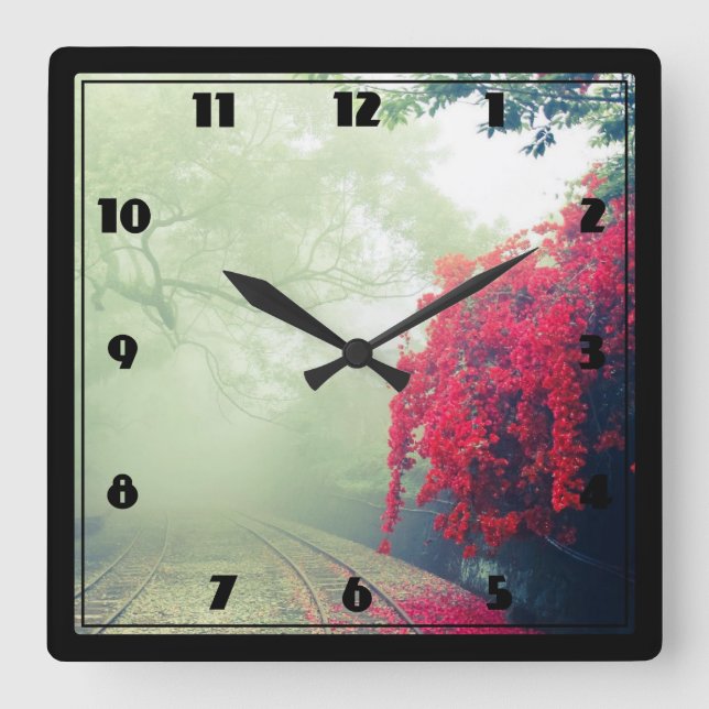 Horloge Carrée Chemins de fer Misty Photo Pittoresque (Recto)