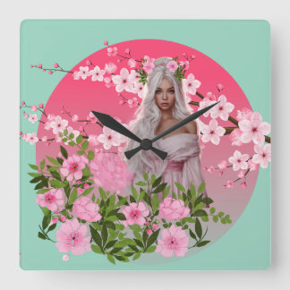 Horloge Carrée Cherry Blossom Maiden Wall Clock 