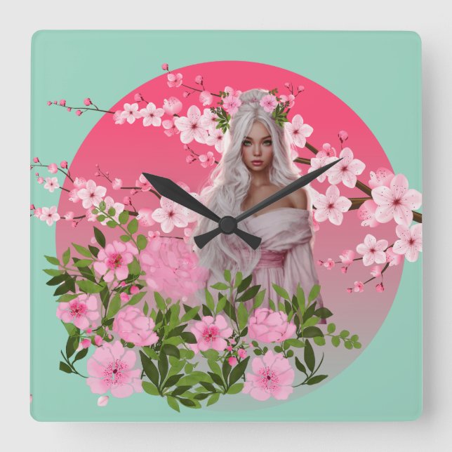 Horloge Carrée Cherry Blossom Maiden Wall Clock  (Recto)