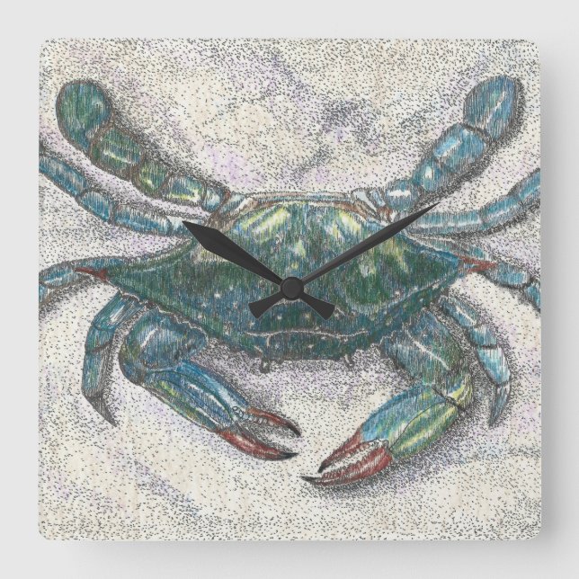 Horloge Carrée Chesapeake Bay Crabe Bleu Montre (Recto)