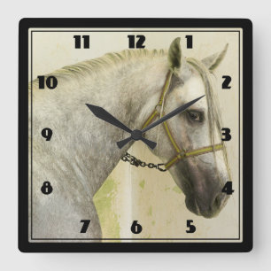 Horloge Carrée Cheval andalou grise