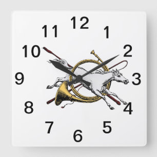 Horloge Carrée Cheval de saut d'équitation Preppy à travers la co
