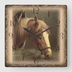 Horloge Carrée Cheval de travail