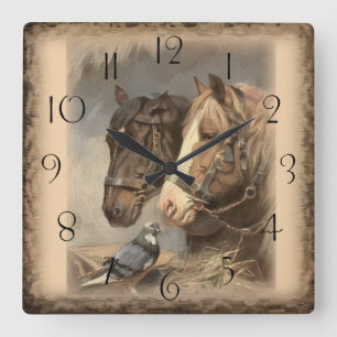 Horloge Carrée Cheval de travail