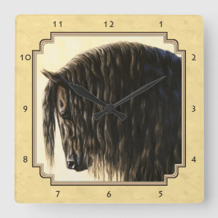 Horloge Carrée Cheval friésien Jaune