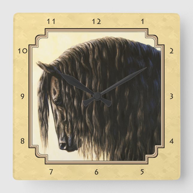 Horloge Carrée Cheval friésien Jaune (Recto)