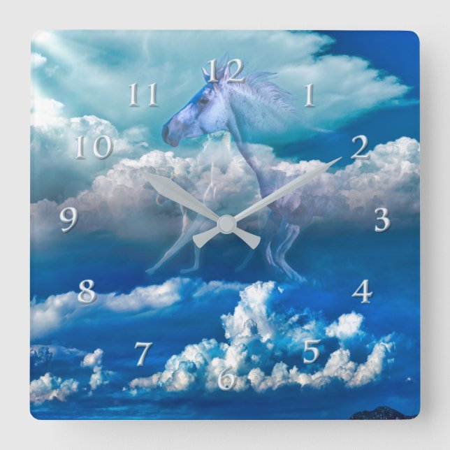 Horloge Carrée Cheval Spirit SKY RIDERS (Recto)