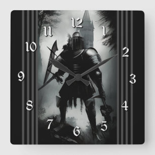 Horloge Carrée Chevalier médiéval sombre
