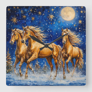 Horloge Carrée Chevaux de dessin animé mignons