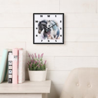 Chevaux noir et blanc en aquarelle
