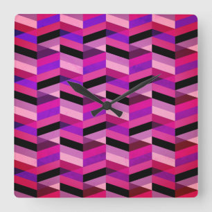 Horloge Carrée Chevron Abstrait/Herringbone   Purples et violets