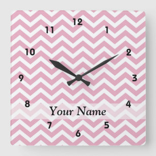 Horloge Carrée chevron rose et blanc