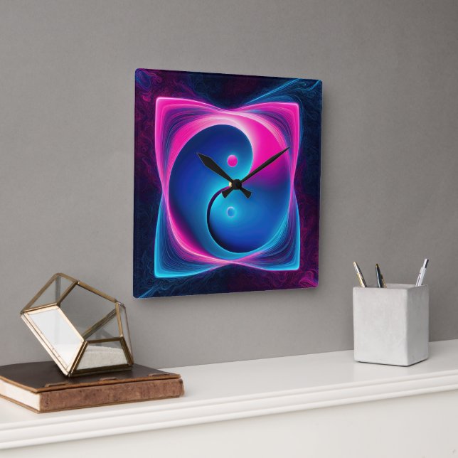 Horloge Carrée Chi Fusion : Les énergies dynamiques de Yin Yang (Bureau)