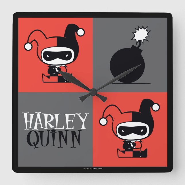 Horloge Carrée Chibi Harley Quinn Checker Motif (Recto)