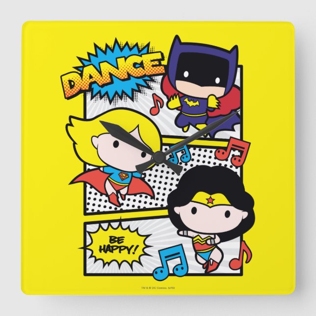 Horloge Carrée Chibi Héros Danse (Recto)