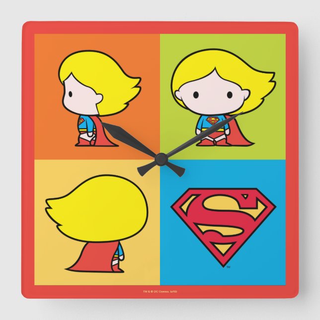 Horloge Carrée Chibi Supergirl Turnaround (Recto)
