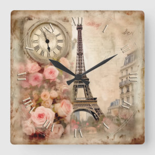 Horloge Carrée chic et chic à Paris romance rose -
