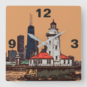 HORLOGE CARRÉE CHICAGO LIGHTHOUSE