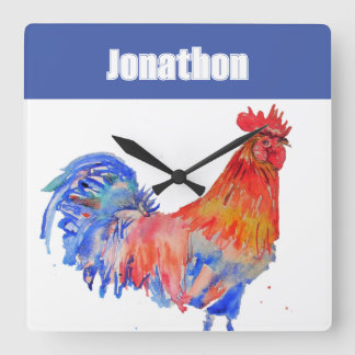 Horloge Carrée Chicken Rooster Bird Kids Boys Name Notebook