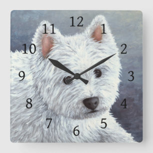 Horloge Carrée Chien 137 blanc Westie