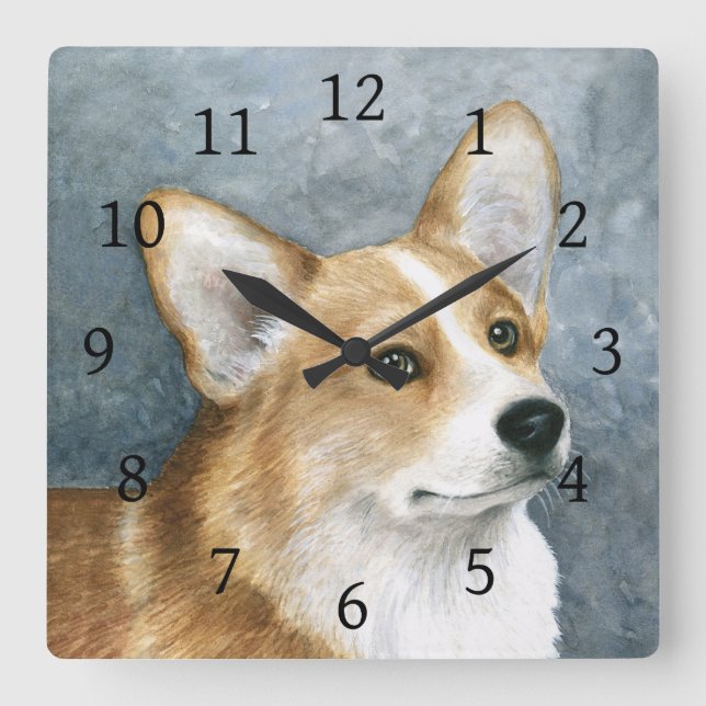Horloge Carrée Chien 89 Corgi (Recto)
