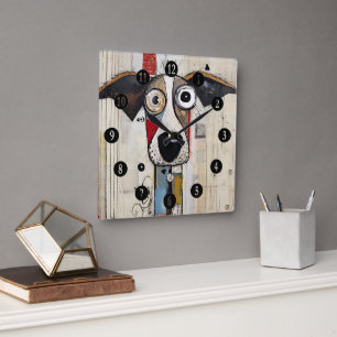 Horloge Carrée Chien Abstrait grand teint