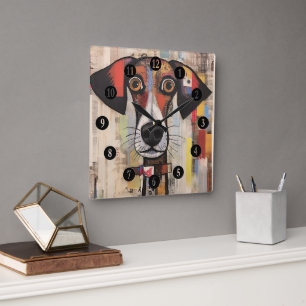 Horloge Carrée Chien Abstrait grand teint