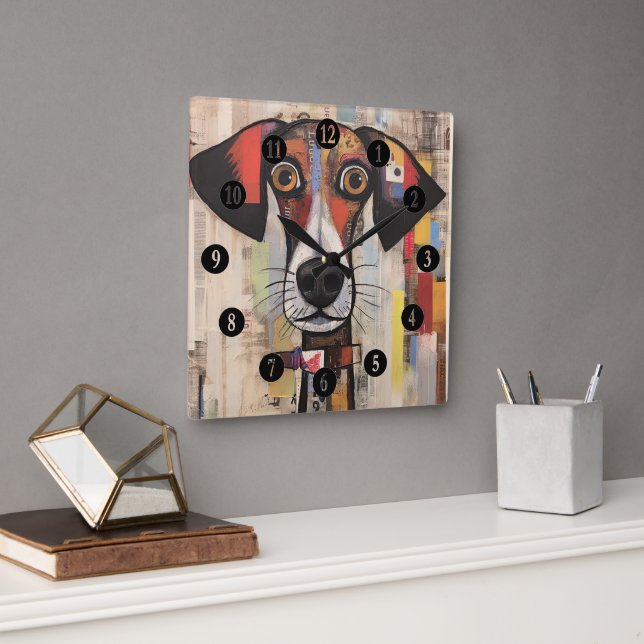 Horloge Carrée Chien Abstrait grand teint (Bureau)