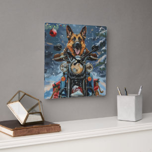 Horloge Carrée Chien berger allemand équitation moto Noël