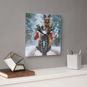 Horloge Carrée Chien berger allemand équitation moto Noël