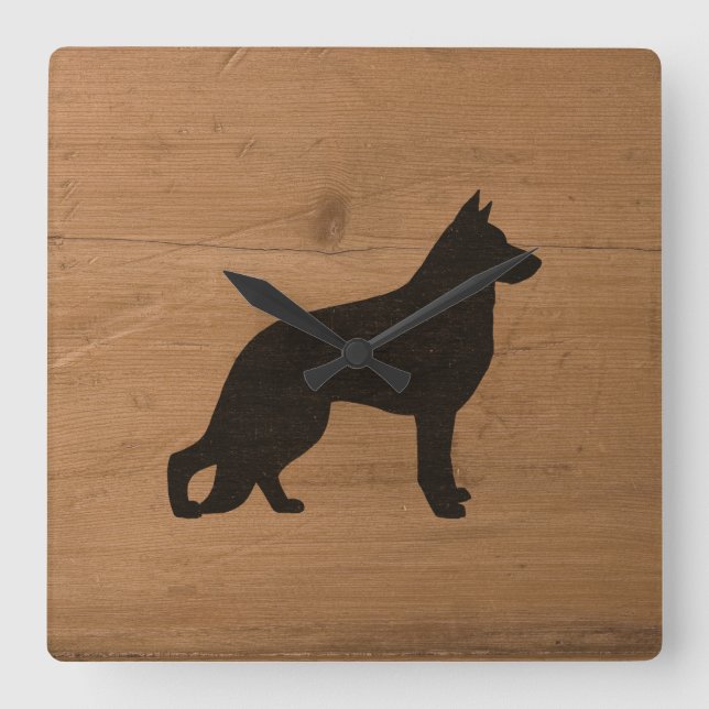 Horloge Carrée Chien berger allemand Silhouette Style rustique GS (Recto)
