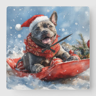 Horloge Carrée Chien Cane Corso en Luge Qu'il neige Noël