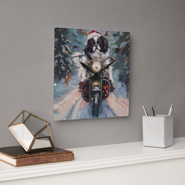 Horloge Carrée Chien Chin japonais équitation moto Noël (Bureau)