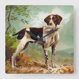 Horloge Carrée Chien de chasse avec oiseau dans la bouche