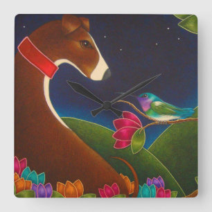 HORLOGE CARRÉE CHIEN DE LÉVRIER AVEC L'HORLOGE MURALE DE COLIBRI