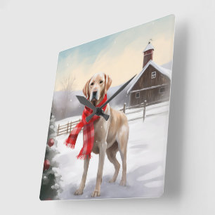 Horloge Carrée Chien du Labrador à Noël de neige