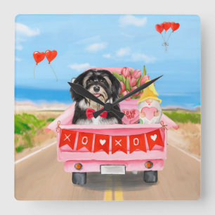 Horloge Carrée Chien Havanais Saint Valentin Camion