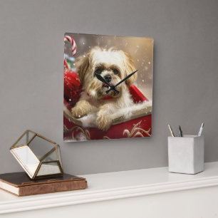Horloge Carrée Chien Malti Tzu Noël Festif