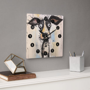 Horloge Carrée Chien sauvage Abstrait