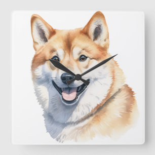HORLOGE CARRÉE CHIEN SHIBA INU ROUGE ET BLANC MAGNIFIQUE