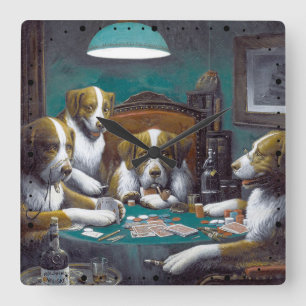 Horloge Carrée Chiens jouant au poker Cassius Marcellus Coolidge