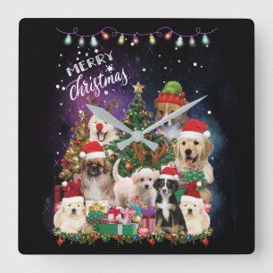 Horloge Carrée Chiens Joyeux Noël Lumière