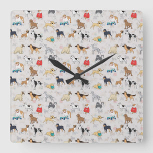 Horloge Carrée Chiens mignons Design Motif Blanc