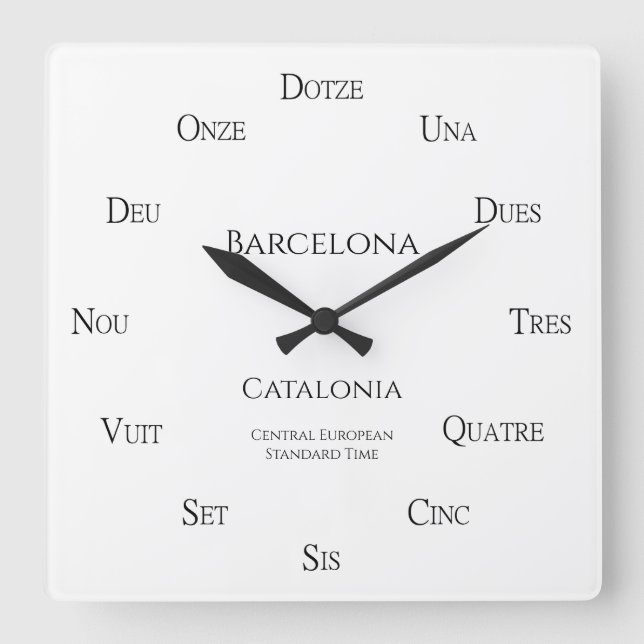 Horloge Carrée Chiffres catalans Personnalisé Ville Pays Fuseau H (Recto)